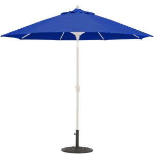 Galtech 9 Ft. Octagonal Aluminum Patio Market Umbrella W/ Crank Lift And Auto Tilt - White Frame W/ Sunbrella Canvas True Blue Canopy