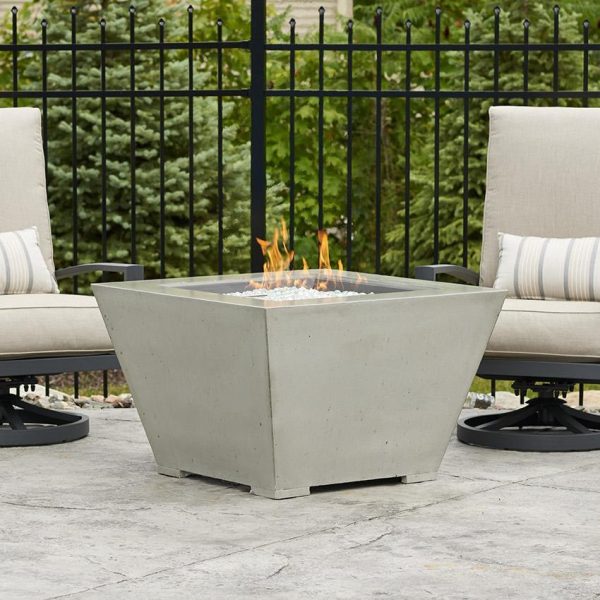 Cove 37 Inch Square GFRC Propane Fire Bowl in Natural Gray by The Outdoor GreatRoom Company