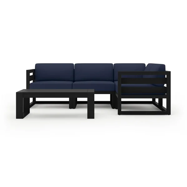 Misty Cove 5 Pc Aluminum Seating Set w/ Sectional & Portal Coffee Table in Black/Spectrum Indigo by Lakeview Outdoor Designs