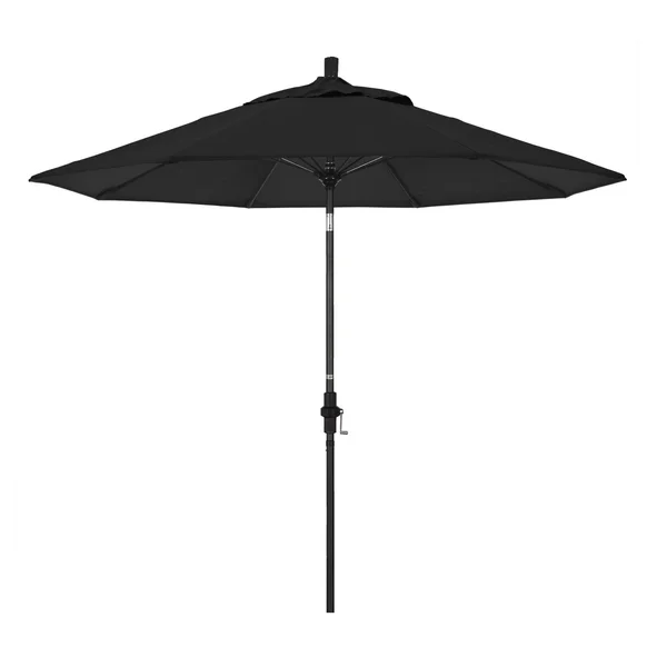 California Umbrella 9 Ft. Octagonal Aluminum Collar Tilt Patio Umbrella W/ Crank Lift & Fiberglass Ribs - Matted Black Frame / Sunbrella Canvas Black Canopy