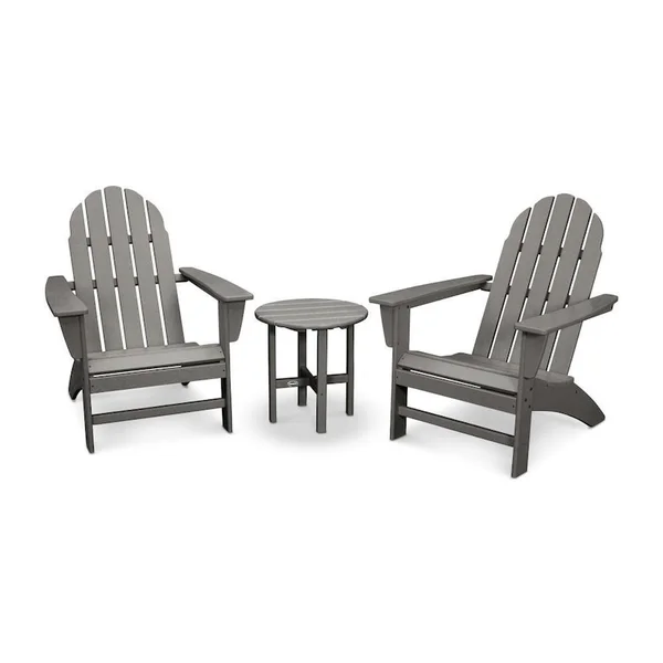 Vineyard 3 Pc Recycled Plastic Adirondack Seating Set in Slate Gray by POLYWOOD