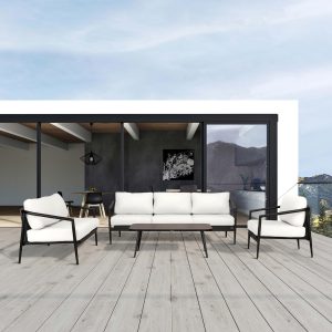 Midnight Cove 4 Pc Aluminum Seating Set w/ Sofa & Loveseat in Black/Canvas Natural by Lakeview Outdoor Designs