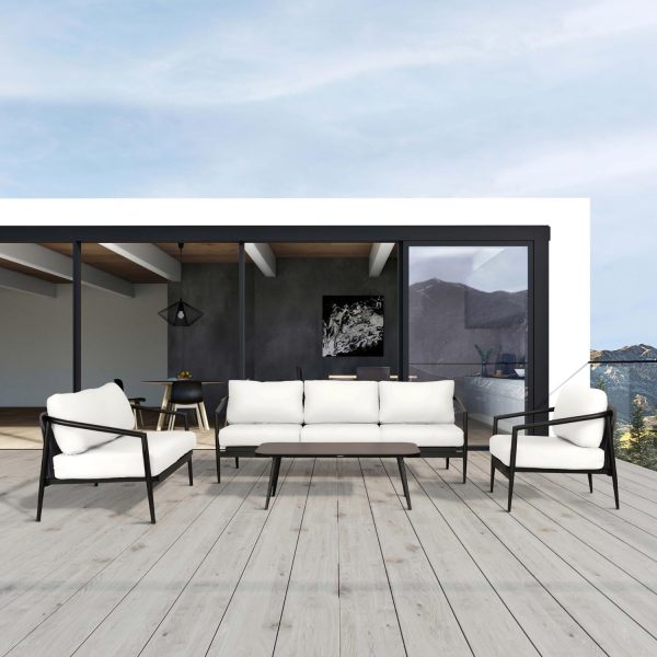 Midnight Cove 4 Pc Aluminum Seating Set w/ Sofa & Loveseat in Black/Canvas Natural by Lakeview Outdoor Designs