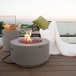 Modeno Waterford 27 Inch Round GFRC Natural Gas Fire Pit Table in Gray by Elementi