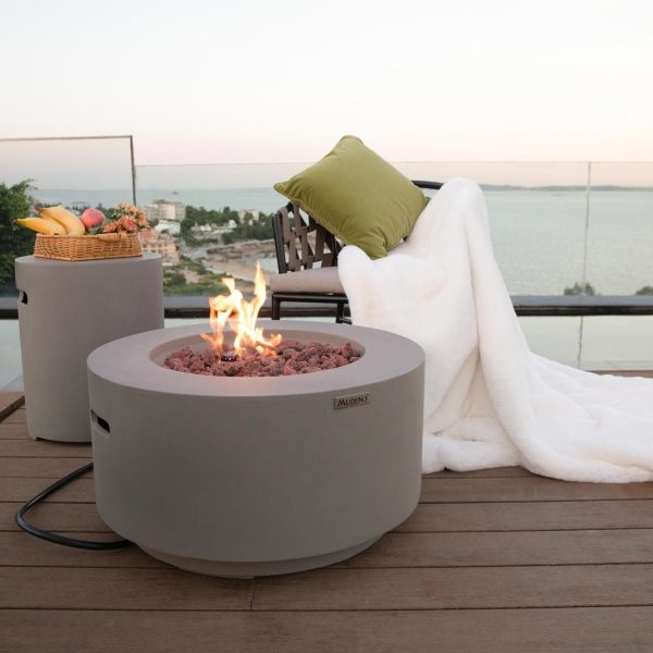 Modeno Waterford 27 Inch Round GFRC Natural Gas Fire Pit Table in Gray by Elementi