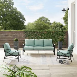 Windswept 3 Pc Steel Sofa Seating Set in Oil Rubbed Bronze/Mist by Ultimate Patio