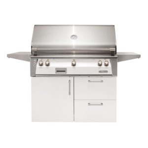 Alfresco ALXE 42-Inch Freestanding Natural Gas Grill On Deluxe Cart With Sear Zone And Rotisserie in Signal White Gloss - ALXE-42SZCD-NG-S9003