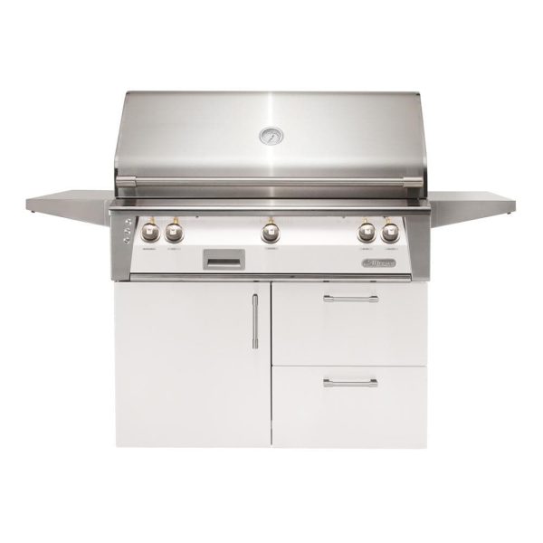 Alfresco ALXE 42-Inch Freestanding Natural Gas Grill On Deluxe Cart With Sear Zone And Rotisserie in Signal White Gloss - ALXE-42SZCD-NG-S9003