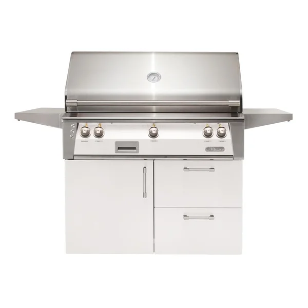 Alfresco ALXE 42-Inch Freestanding Natural Gas Grill On Deluxe Cart With Rotisserie in Signal White Gloss - ALXE-42CD-NG-S9003