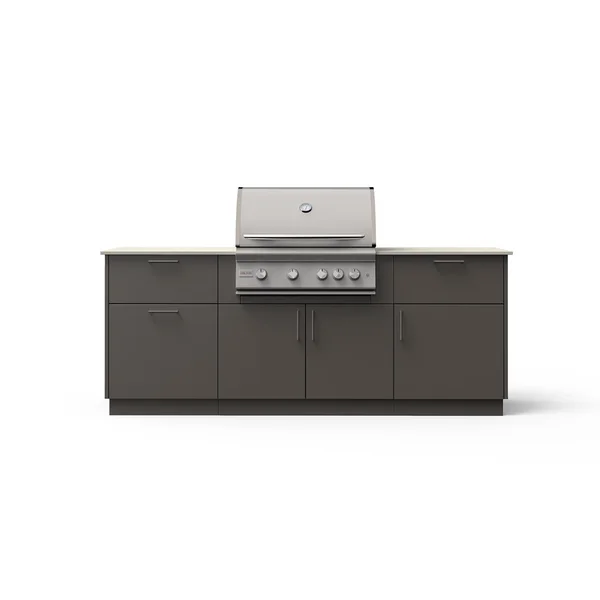 Blaze Sunrise 8-Ft Outdoor Kitchen Island w/ 32-Inch LTE+ Natural Gas Grill in Gunmetal w/ Aeris Countertop