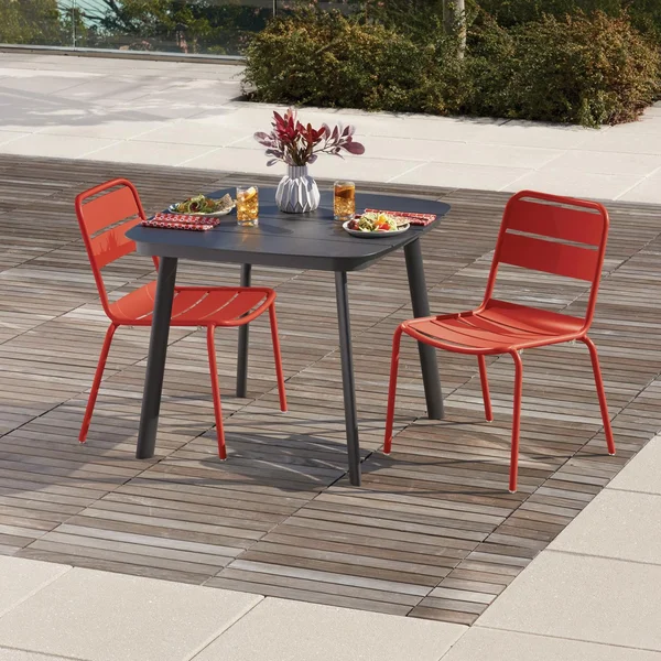 Kapri 3 Pc Aluminum Dining Set W/ Side Chairs in Carbon/Venetian By Oxford Garden