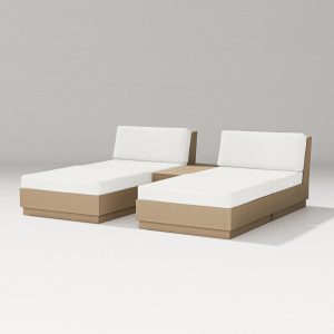 Elevate 5 Pc Recycled Plastic Double Chaise Lounge Seating Set in Vintage Sahara/Natural Linen By PW Designer Series