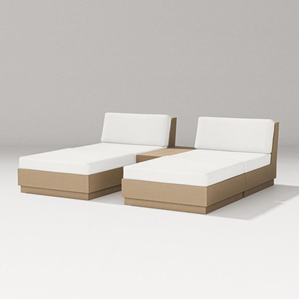 Elevate 5 Pc Recycled Plastic Double Chaise Lounge Seating Set in Vintage Sahara/Natural Linen By PW Designer Series