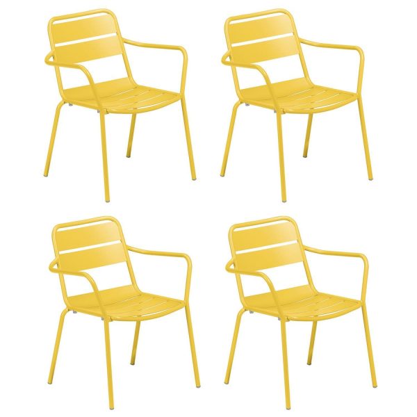 Kapri 4 Pc Aluminum Dining Arm Chair in Saffron By Oxford Garden