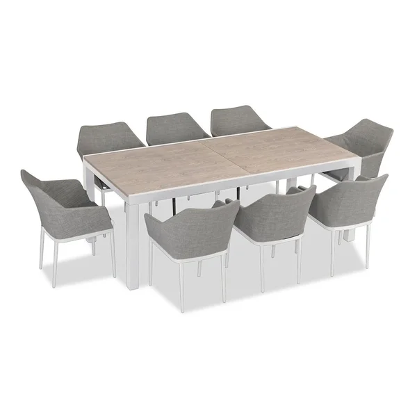 Starlook Bay 9 Pc Aluminum Dining Set - Extendable in White/Barnwood by Lakeview Outdoor Designs