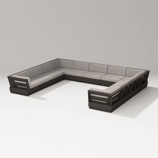 Elevate 9 Person U-shaped Recycled Plastic Sectional Sofa in Vintage Coffee/Weathered Tweed By PW Designer Series