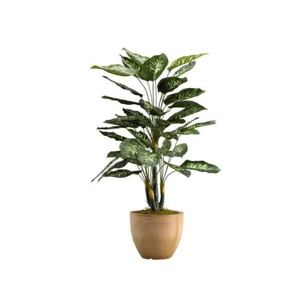 Faux Diffenbachia Plant in a Round Planter