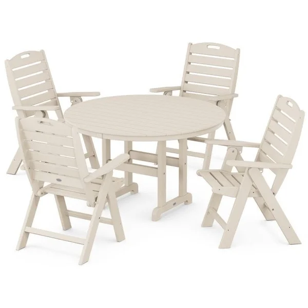 Nautical Folding Chair 5-Piece Round Dining Set - Sand